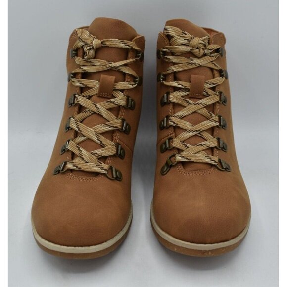 B.O.C By Born Womens Size 7 Alder Tan Nubuck PU Lace Up Heeled Booties Boots - Picture 3 of 12